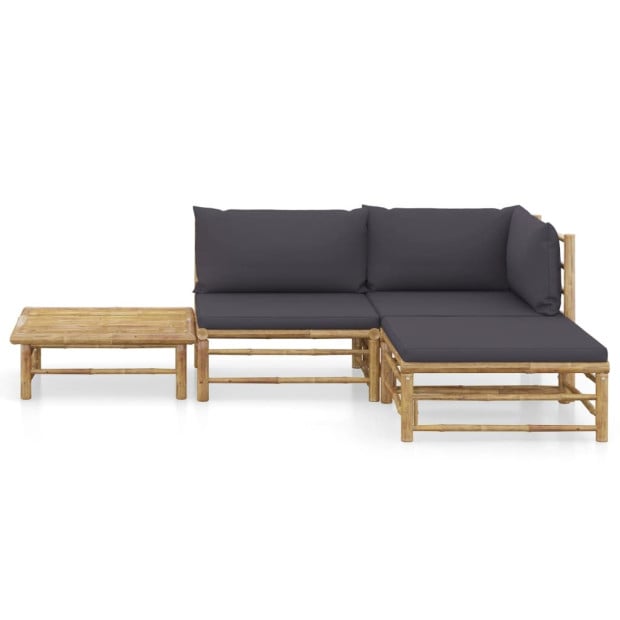 4 Piece Garden Lounge Set With Dark Grey Cushions Bamboo Image 2