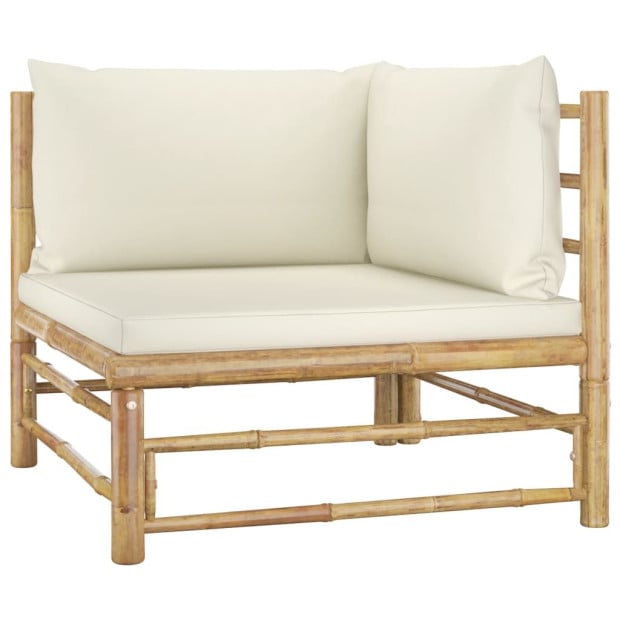 5 Piece Garden Lounge Set With Cream White Cushions Bamboo Image 3
