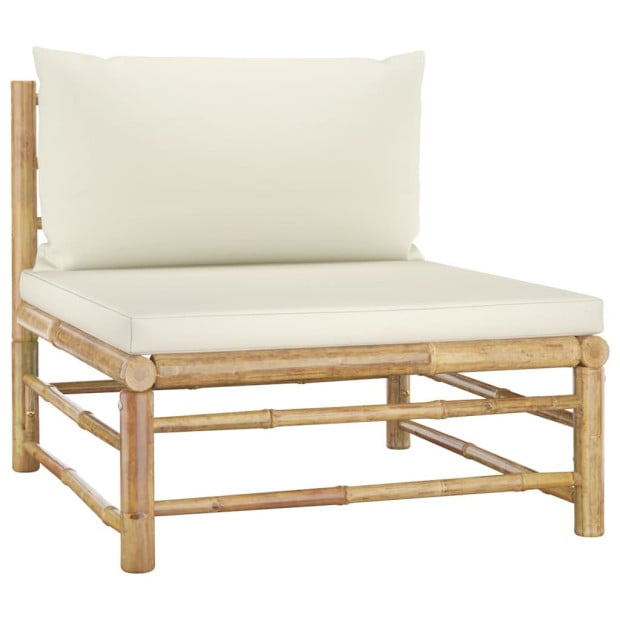 5 Piece Garden Lounge Set With Cream White Cushions Bamboo Image 5