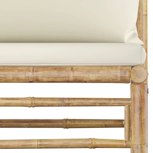 5 Piece Garden Lounge Set With Cream White Cushions Bamboo Image 6