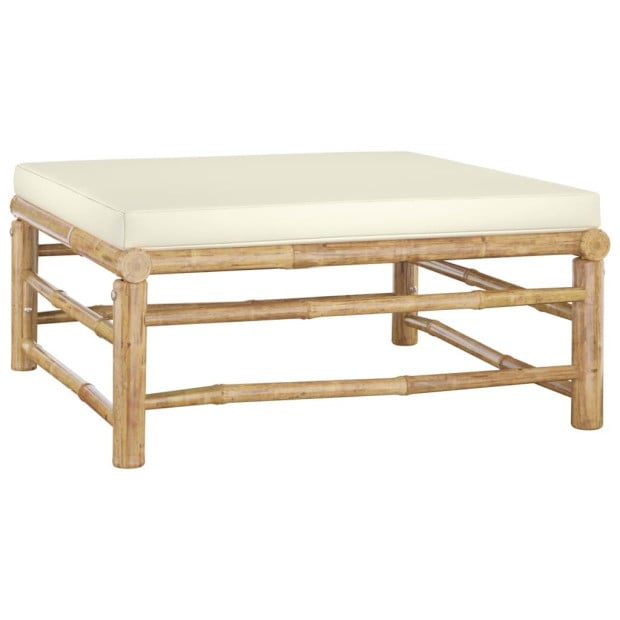 5 Piece Garden Lounge Set With Cream White Cushions Bamboo Image 7