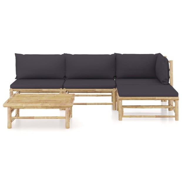 5 Piece Garden Lounge Set With Dark Grey Cushions Bamboo Image 2