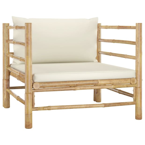 6 Piece Garden Lounge Set With Cream White Cushions Bamboo Image 9