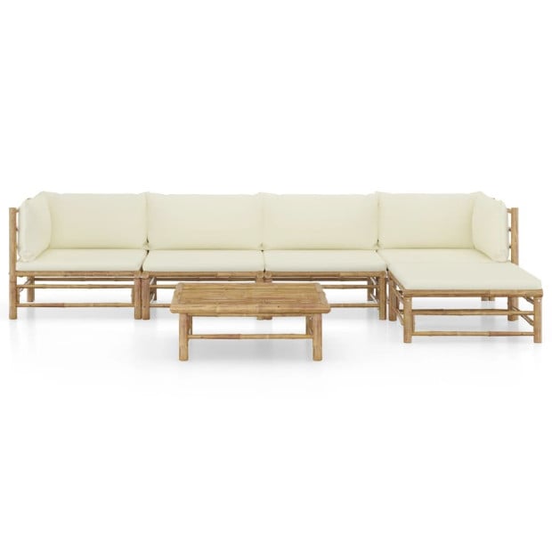 6 Piece Bamboo Garden Lounge Set With 6 Back Cushions - Cream White Image 2