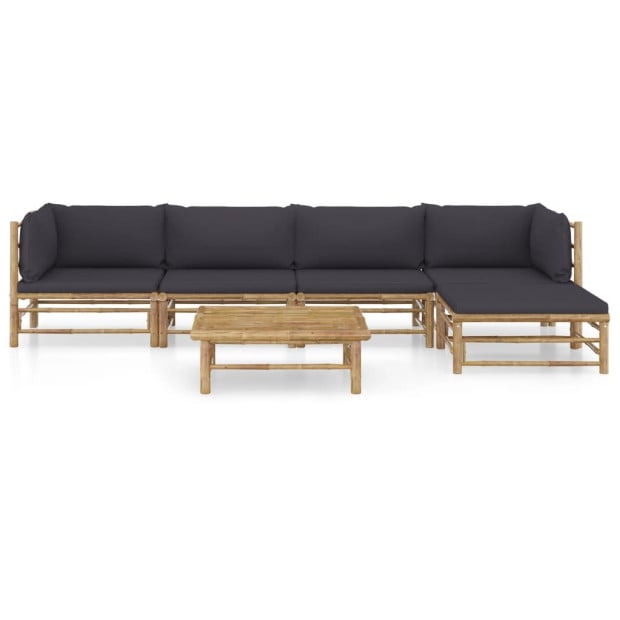 6pc Bamboo Garden Lounge Set With Dark Grey Cushions Image 2