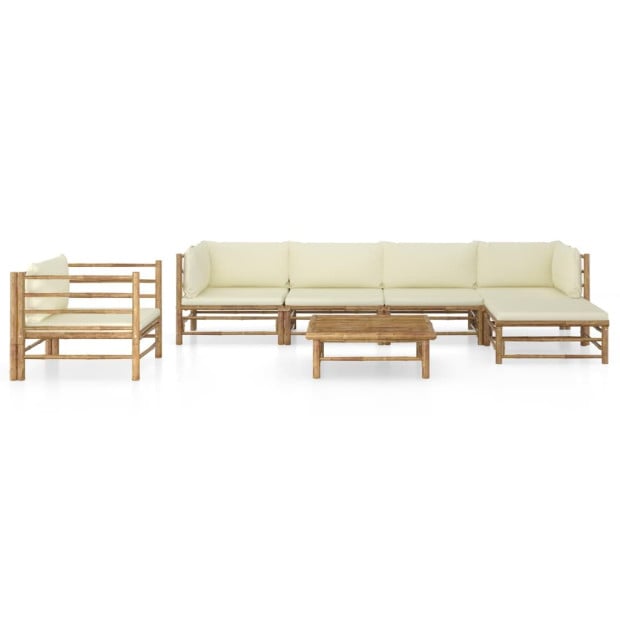 7 Piece Garden Lounge Set With Cream White Cushions Bamboo Image 2