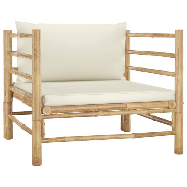 7 Piece Garden Lounge Set With Cream White Cushions Bamboo Image 9