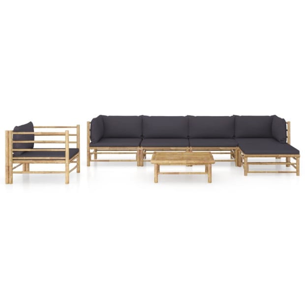7 Piece Garden Lounge Set With Dark Grey Cushions Bamboo Image 2