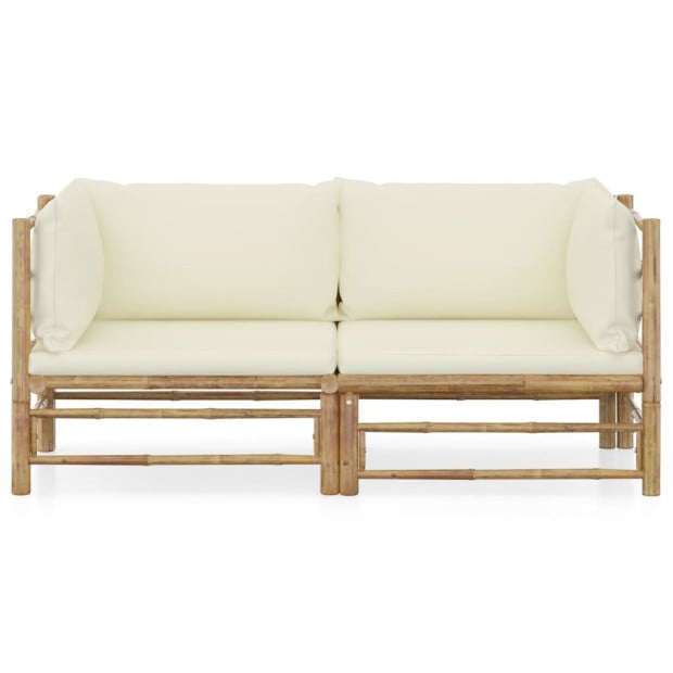 2 Piece Garden Lounge Set With Cream White Cushions Bamboo Image 2