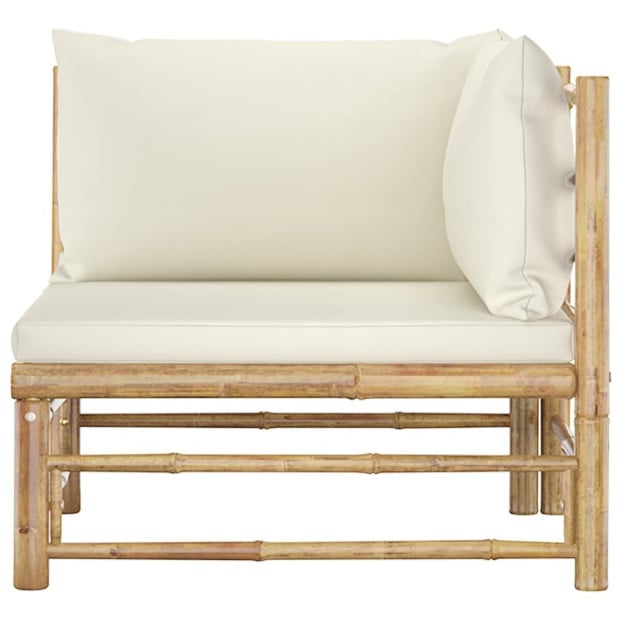 2 Piece Garden Lounge Set With Cream White Cushions Bamboo Image 4