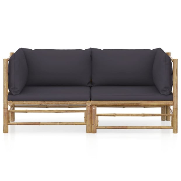 2 Piece Garden Lounge Set With Dark Grey Cushions Bamboo Image 2
