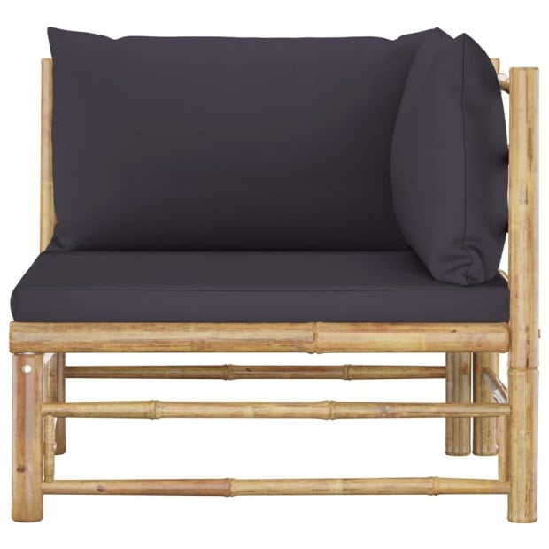 2 Piece Garden Lounge Set With Dark Grey Cushions Bamboo Image 4