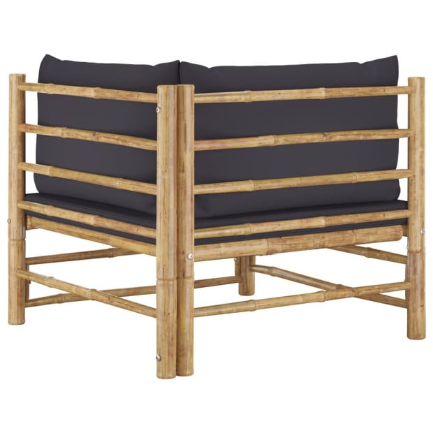2 Piece Garden Lounge Set With Dark Grey Cushions Bamboo Image 5