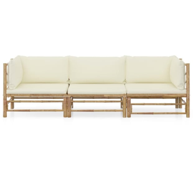3 Piece Garden Lounge Set With Cream White Cushions Bamboo Image 2