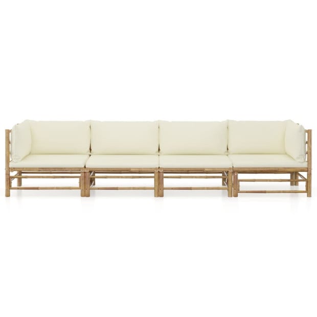 4 Piece Bamboo Garden Lounge Set With Cream White 6 Back Cushions Image 2