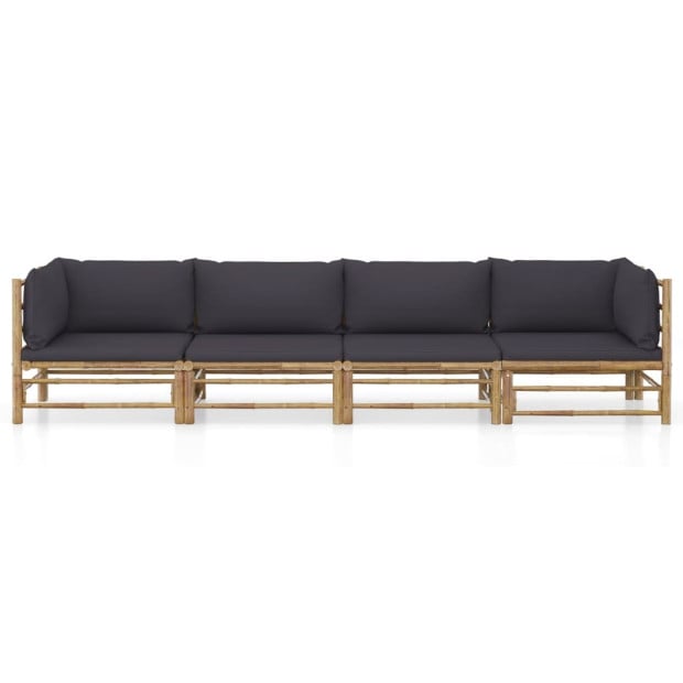 4 Piece Bamboo Garden Lounge Set w/ Dark Grey Cushions Image 2