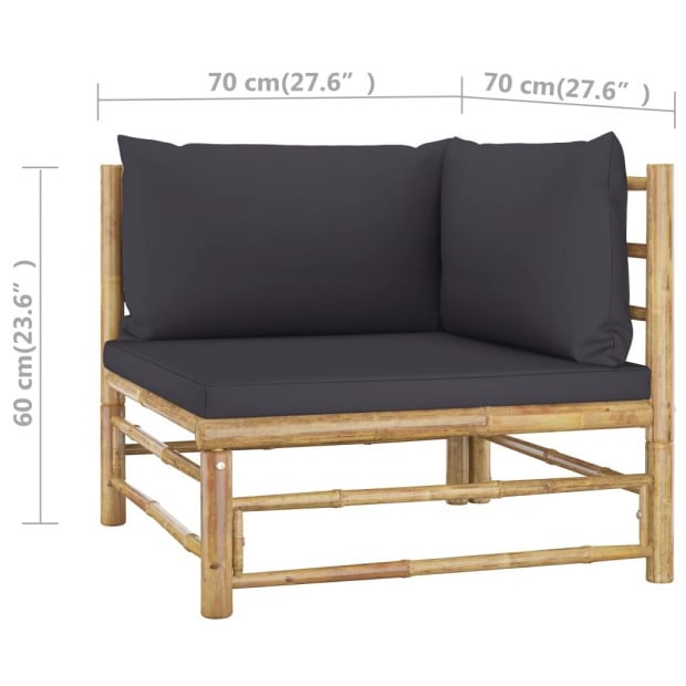 4 Piece Bamboo Garden Lounge Set w/ Dark Grey Cushions Image 7