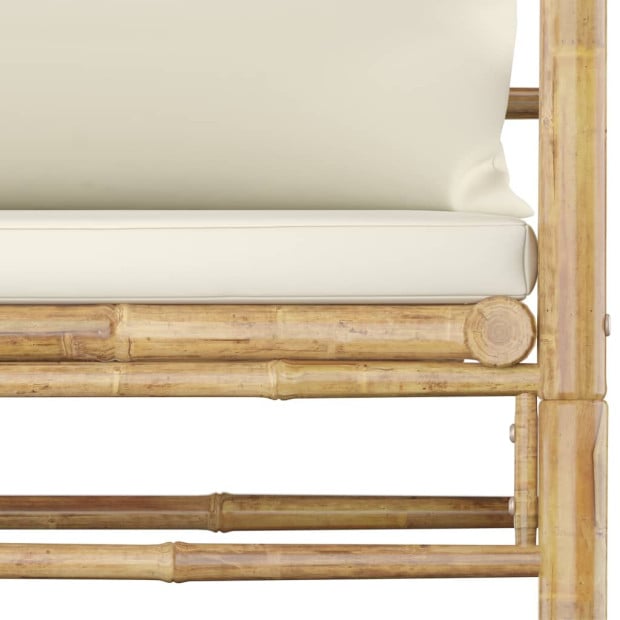 5 Piece Bamboo Garden Lounge Set w/ Cream White Cushions Image 6
