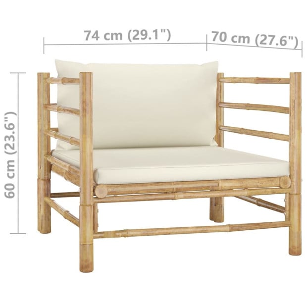 5 Piece Bamboo Garden Lounge Set w/ Cream White Cushions Image 10