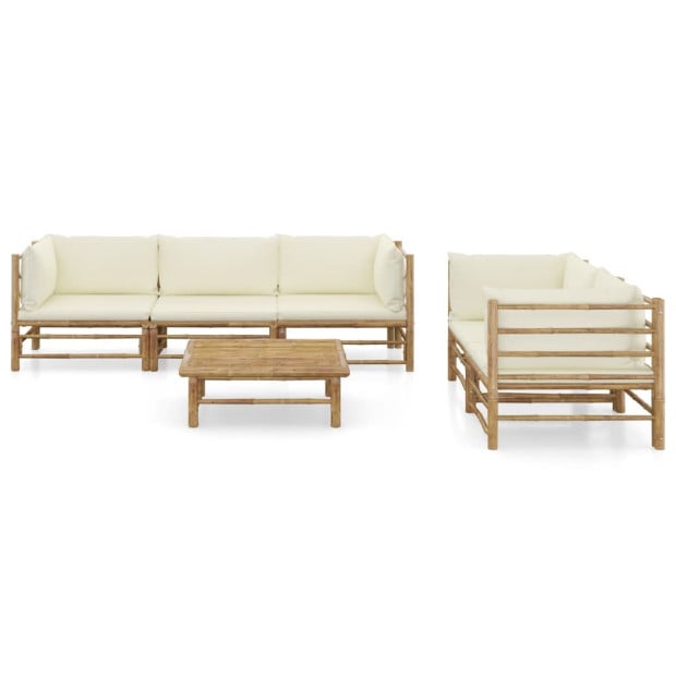 6 Piece Garden Lounge Set w/ Cream White Cushions Bamboo Image 2