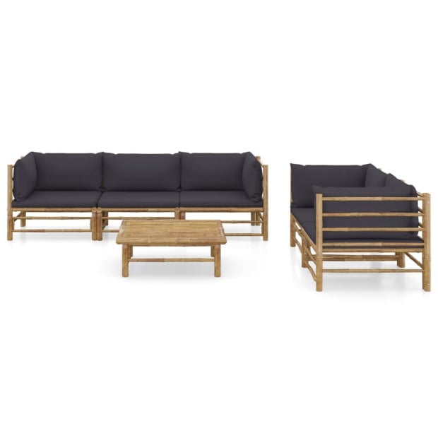 6 Piece Garden Lounge Set w/ Dark Grey Cushions Bamboo Image 2
