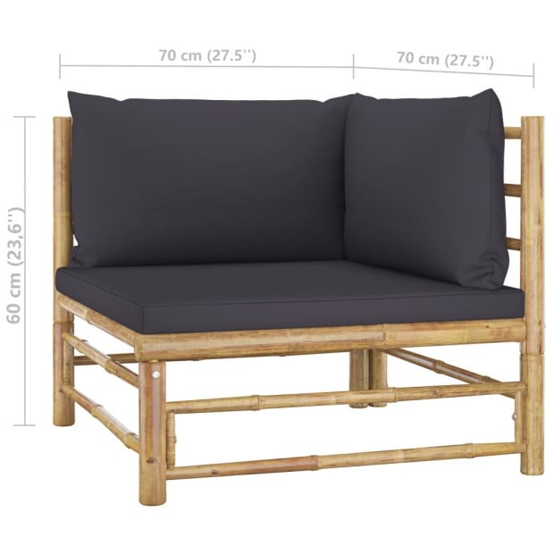 6 Piece Garden Lounge Set w/ Dark Grey Cushions Bamboo Image 9