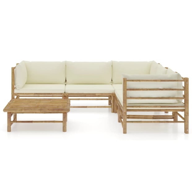 6 Piece Bamboo Garden Lounge Set w/ Cream White Cushions Image 2