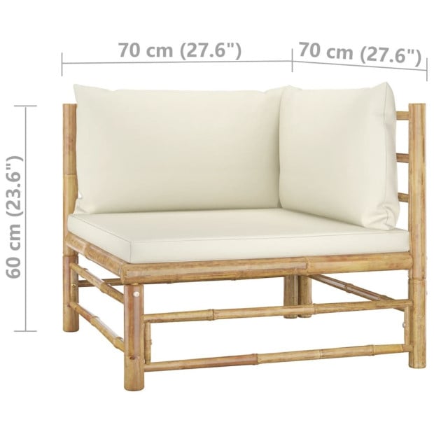 6 Piece Bamboo Garden Lounge Set w/ Cream White Cushions Image 9