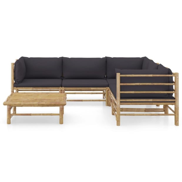 6 Piece Bamboo Garden Lounge Set With 8 Back Cushions - Dark Grey Image 2