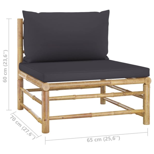 6 Piece Bamboo Garden Lounge Set With 8 Back Cushions - Dark Grey Image 10