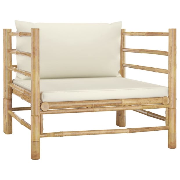 8 Piece Garden Lounge Set With Cream White Cushions Bamboo Image 7