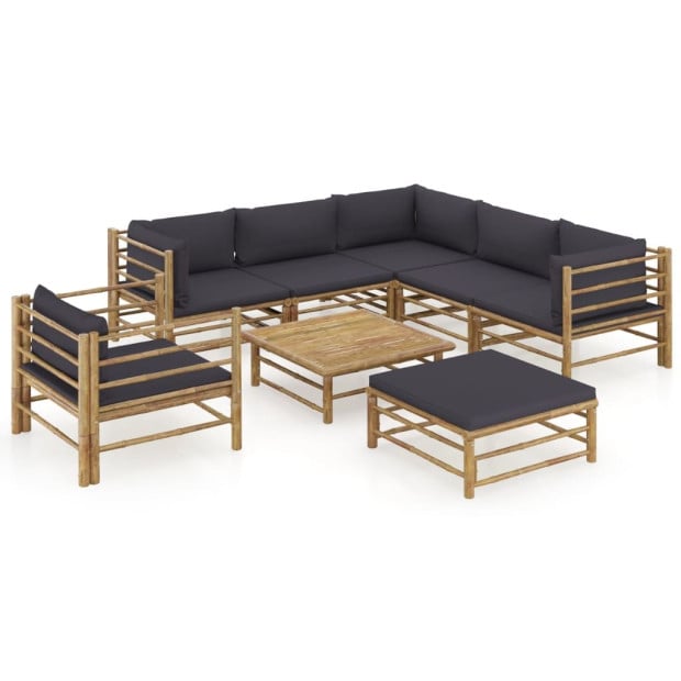 8 Piece Garden Lounge Set With Dark Grey 9 Back Cushions Bamboo