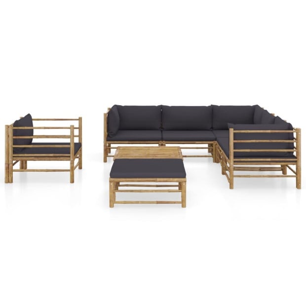 8 Piece Garden Lounge Set With Dark Grey 9 Back Cushions Bamboo Image 2