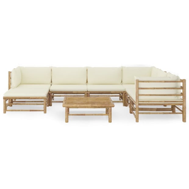 8 Piece Bamboo Garden Lounge Set w/ Cream White Cushions Image 2