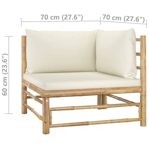 8 Piece Bamboo Garden Lounge Set w/ Cream White Cushions Image 11