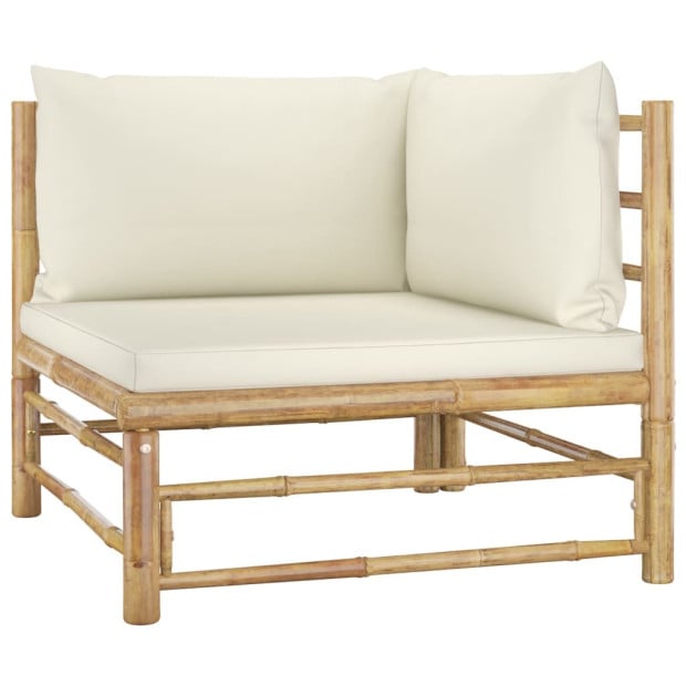 8 Piece Bamboo Garden Lounge Set w/ Cream White Cushions Image 3