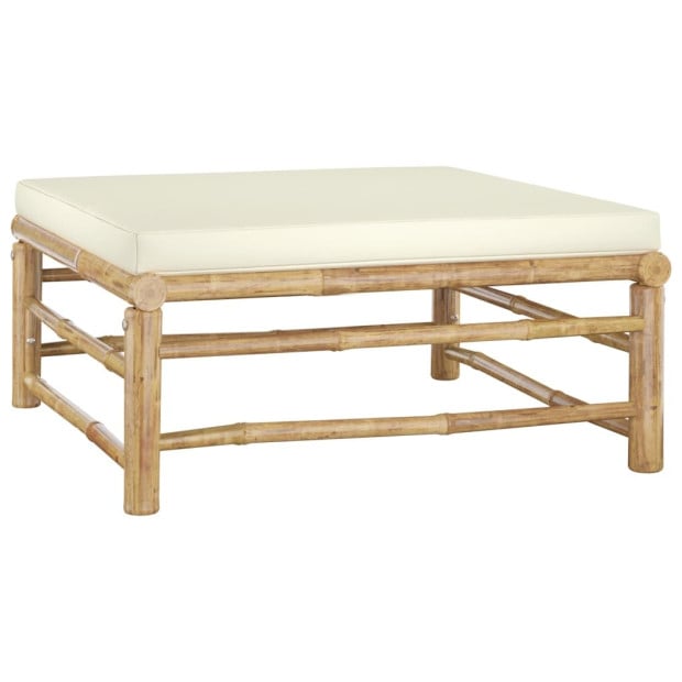 8 Piece Bamboo Garden Lounge Set w/ Cream White Cushions Image 7