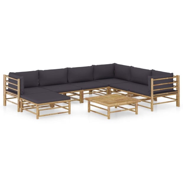 8 Piece Garden Lounge Set w/ Dark Grey Cushions Bamboo