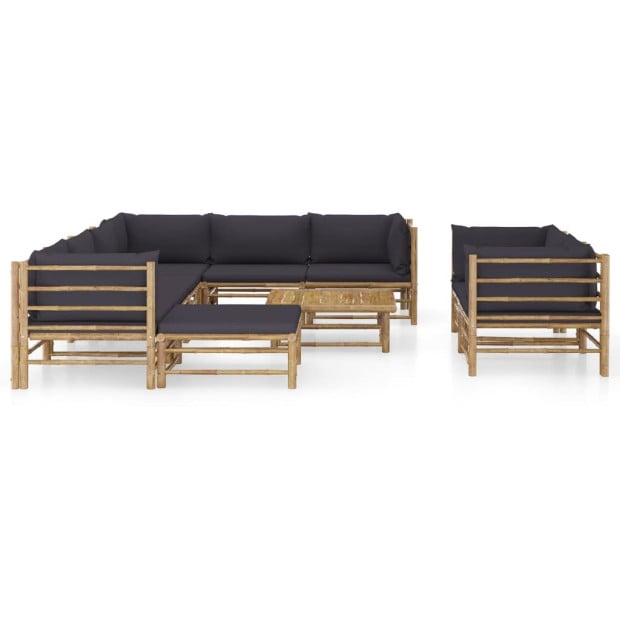 10 Piece Garden Lounge Set With Dark Grey Cushions Bamboo Image 2