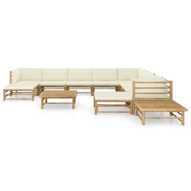 12 Piece Garden Lounge Set With Cream White Cushions Bamboo Image 2