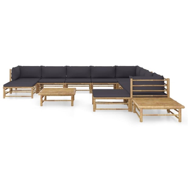 12 Piece Garden Lounge Set With Dark Grey Cushions Bamboo Image 2