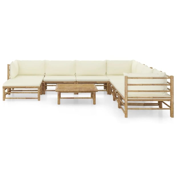 9 Piece Garden Lounge Set With Cream White Cushions Bamboo Image 2