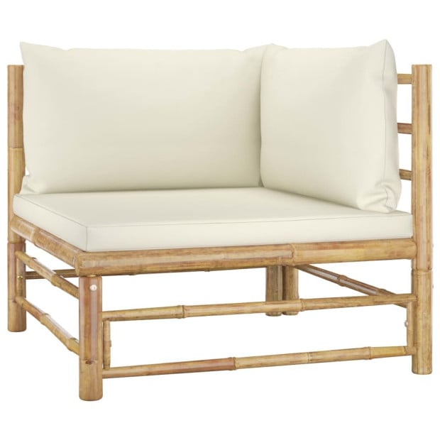 9 Piece Garden Lounge Set With Cream White Cushions Bamboo Image 3