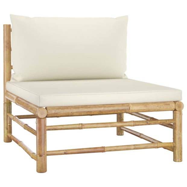 9 Piece Garden Lounge Set With Cream White Cushions Bamboo Image 5