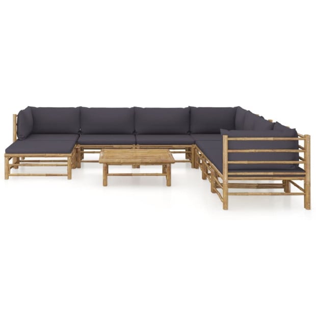 9 Piece Garden Lounge Set With Dark Grey Cushions Bamboo Image 2