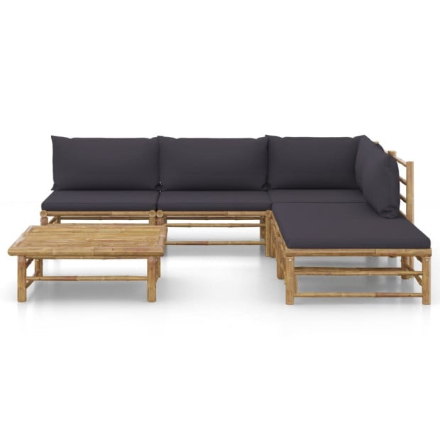 6pc Bamboo Garden Lounge Set w/ Dark Grey Cushions Image 2