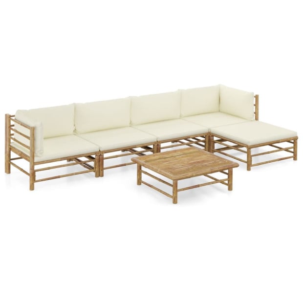 6pc Garden Lounge Set With Cream White Cushions Bamboo