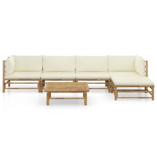 6pc Garden Lounge Set With Cream White Cushions Bamboo Image 2