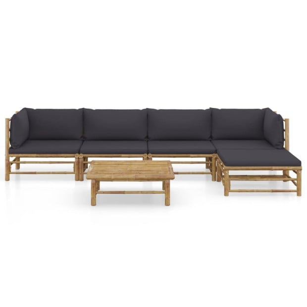 6pc Bamboo Garden Lounge Set With Cushions - Dark Grey Image 2
