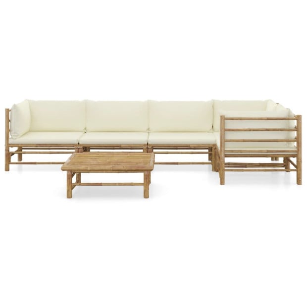 6 Piece Bamboo Garden Lounge Set With Cushions - Cream White Image 2